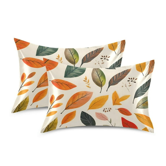 Yayeee Pillowcase Standard Size Set of 2 Satin Wrinkle Resistant Pillow Case, Coloful Leaves