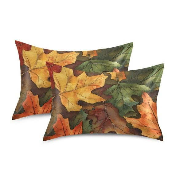 Yayeee Pillowcase Standard Size Set of 2 Satin Wrinkle Resistant Pillow Case, Colorful Autumn Leaves