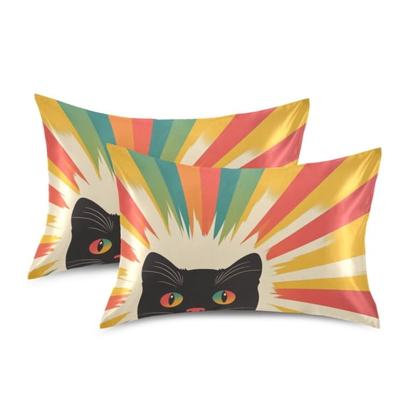 Yayeee Pillowcase Standard Size Set of 2 Satin Wrinkle Resistant Pillow Case, Colorful Black Cat
