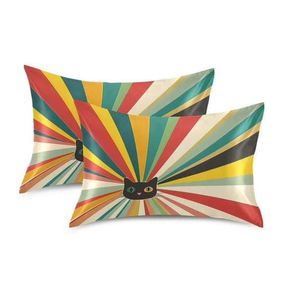 Yayeee Pillowcase Standard Size Set of 2 Satin Wrinkle Resistant Pillow Case, Colorful Cat