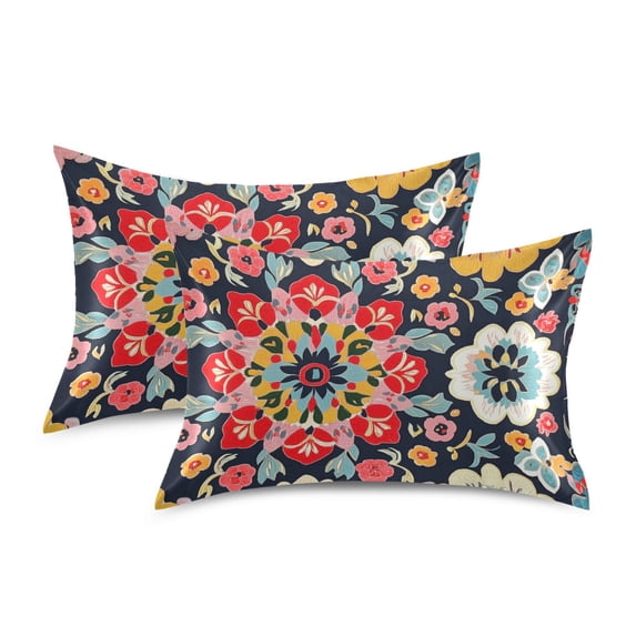 Yayeee Pillowcase Standard Size Set of 2 Satin Wrinkle Resistant Pillow Case, Colorful Floral Pattern