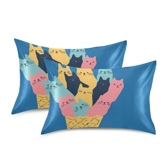Yayeee Pillowcase Standard Size Set of 2 Satin Wrinkle Resistant Pillow Case, Colorful Ice Cream Cat