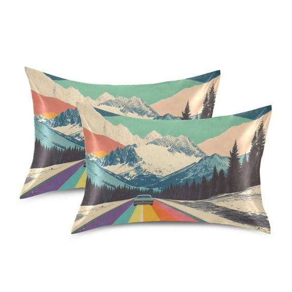 Yayeee Pillowcase Standard Size Set of 2 Satin Wrinkle Resistant Pillow Case, Colorful Road at Night