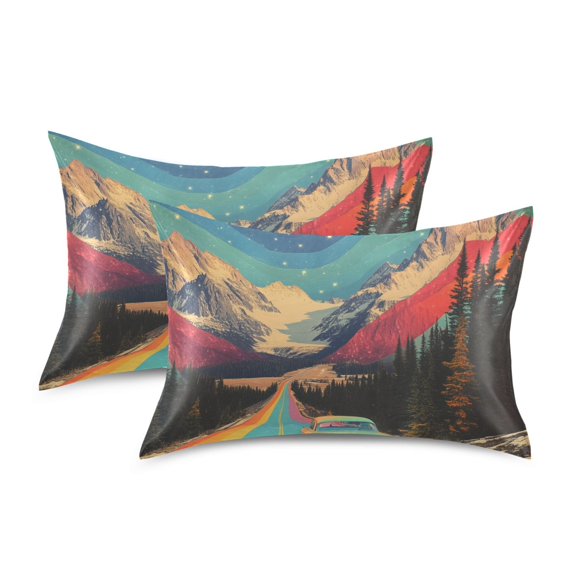 Yayeee Pillowcase Standard Size Set of 2 Satin Wrinkle Resistant Pillow Case, Colorful Road