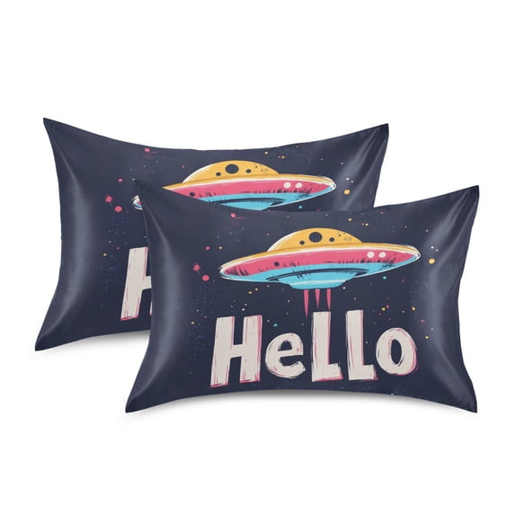 Yayeee Pillowcase Standard Size Set of 2 Satin Wrinkle Resistant Pillow Case, Colorful UFO