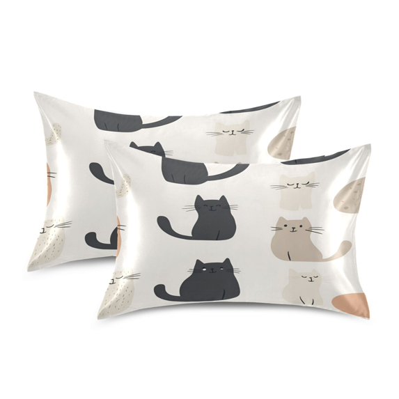 Yayeee Pillowcase Standard Size Set of 2 Satin Wrinkle Resistant Pillow Case, Cute Cartoon Cats