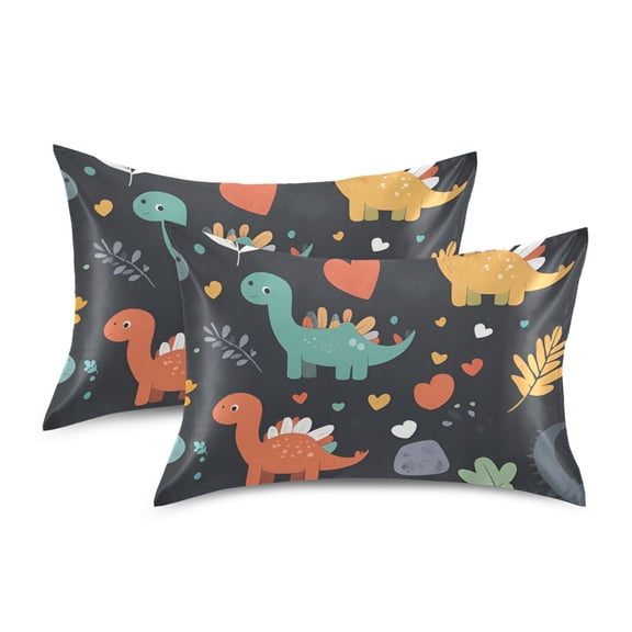 Yayeee Pillowcase Standard Size Set of 2 Satin Wrinkle Resistant Pillow Case, Cute Dinosaur