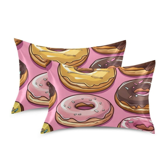 Yayeee Pillowcase Standard Size Set of 2 Satin Wrinkle Resistant Pillow Case, Cute Doughnuts Pattern