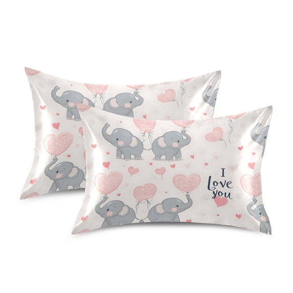 Yayeee Pillowcase Standard Size Set of 2 Satin Wrinkle Resistant Pillow Case, Cute Elephant