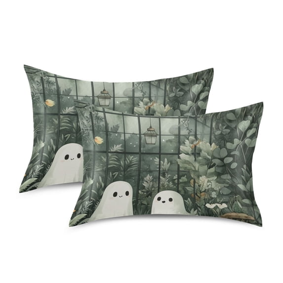 Yayeee Pillowcase Standard Size Set of 2 Satin Wrinkle Resistant Pillow Case, Cute Ghosts Playing