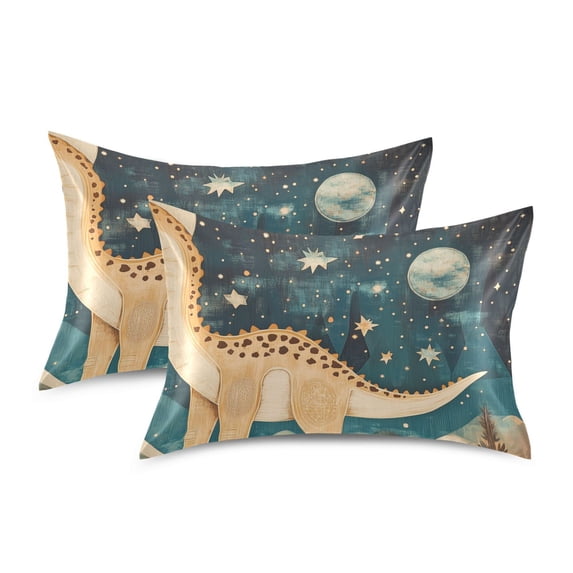 Yayeee Pillowcase Standard Size Set of 2 Satin Wrinkle Resistant Pillow Case, Dinosaur at Night