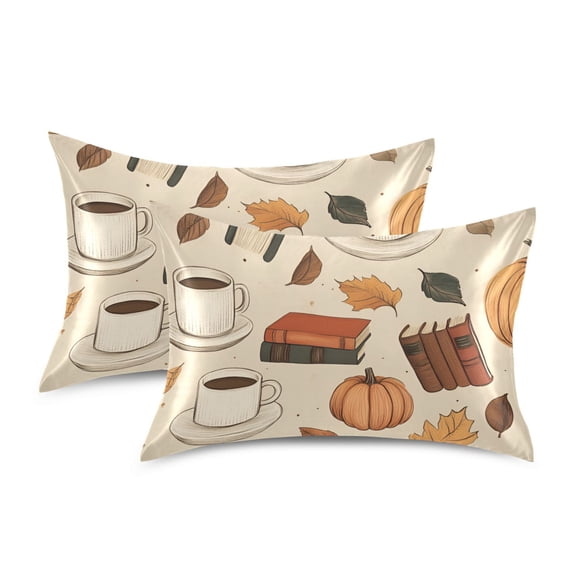 Yayeee Pillowcase Standard Size Set of 2 Satin Wrinkle Resistant Pillow Case, Fall Book