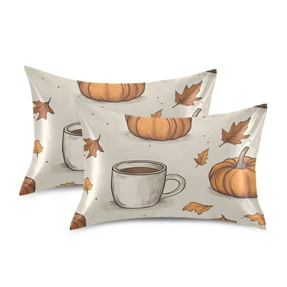 Yayeee Pillowcase Standard Size Set of 2 Satin Wrinkle Resistant Pillow Case, Fall Pumpkin Pattern