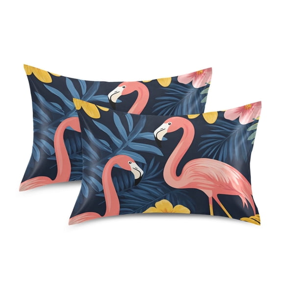 Yayeee Pillowcase Standard Size Set of 2 Satin Wrinkle Resistant Pillow Case, Floral Flamingo
