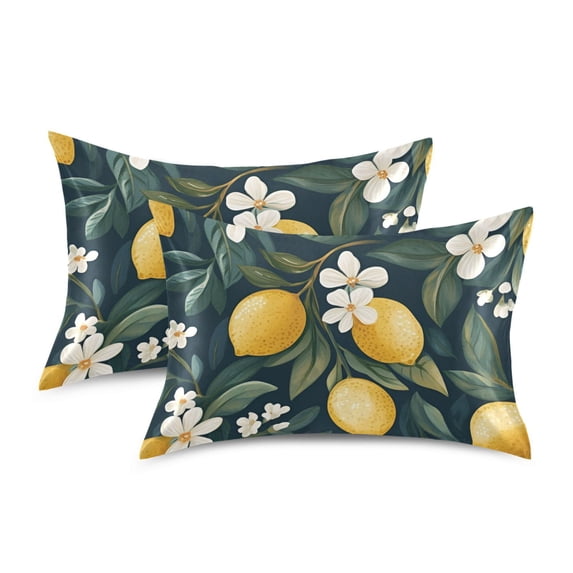 Yayeee Pillowcase Standard Size Set of 2 Satin Wrinkle Resistant Pillow Case, Floral Lemons