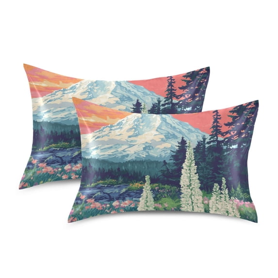 Yayeee Pillowcase Standard Size Set of 2 Satin Wrinkle Resistant Pillow Case, Floral Mountain