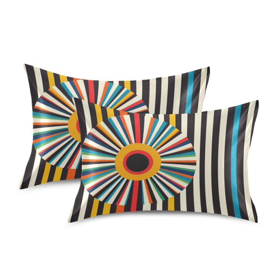 Yayeee Pillowcase Standard Size Set of 2 Satin Wrinkle Resistant Pillow Case, Geometric Stripes