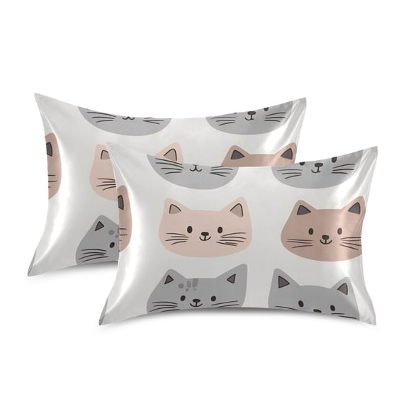 Yayeee Pillowcase Standard Size Set of 2 Satin Wrinkle Resistant Pillow Case, Gray Cat Pattern
