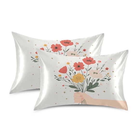 Yayeee Pillowcase Standard Size Set of 2 Satin Wrinkle Resistant Pillow Case, Gray Cute Flower