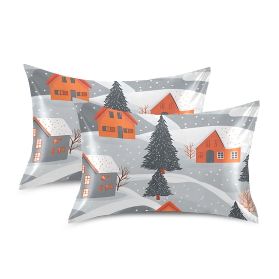Yayeee Pillowcase Standard Size Set of 2 Satin Wrinkle Resistant Pillow Case, Gray Snow Houses