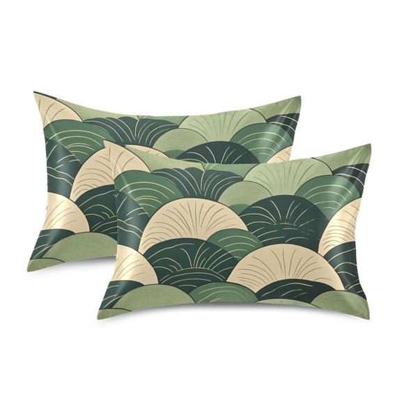 Yayeee Pillowcase Standard Size Set of 2 Satin Wrinkle Resistant Pillow Case, Green Abstract Shapes