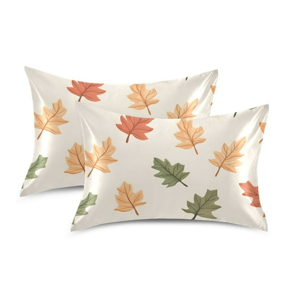 Yayeee Pillowcase Standard Size Set of 2 Satin Wrinkle Resistant Pillow Case, Green Autumn Leaves