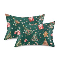 Yayeee Pillowcase Standard Size Set of 2 Satin Wrinkle Resistant Pillow Case, Green Christmas Gingerbread