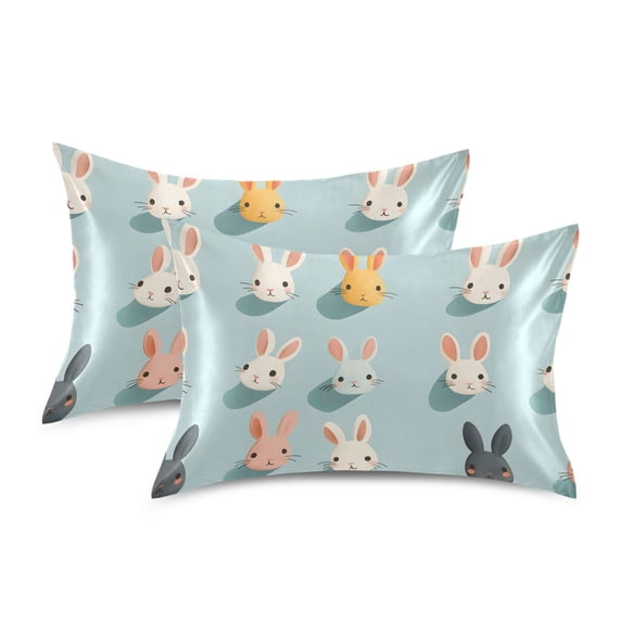 Yayeee Pillowcase Standard Size Set of 2 Satin Wrinkle Resistant Pillow Case, Green Cute Rabbits