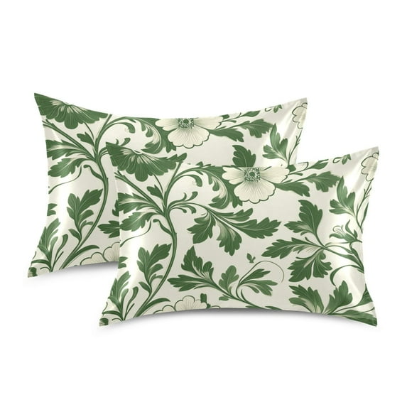 Yayeee Pillowcase Standard Size Set of 2 Satin Wrinkle Resistant Pillow Case, Green Floral