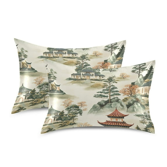 Yayeee Pillowcase Standard Size Set of 2 Satin Wrinkle Resistant Pillow Case, Green Mountain Pattern