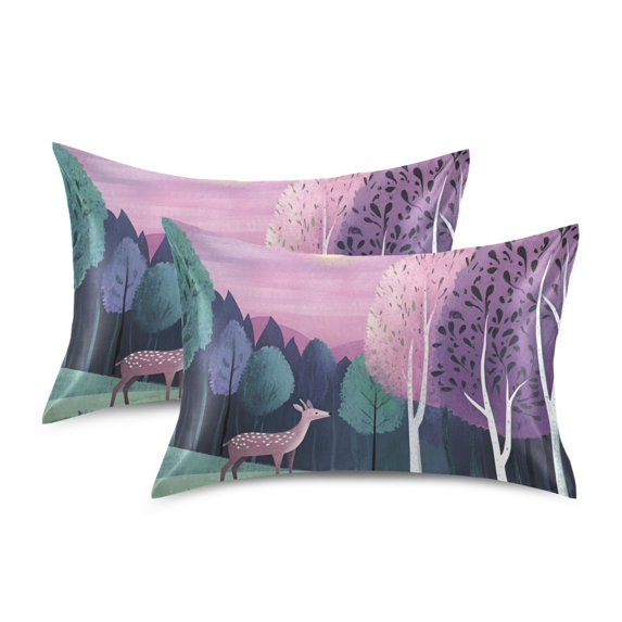 Yayeee Pillowcase Standard Size Set of 2 Satin Wrinkle Resistant Pillow Case, Green Night Deer