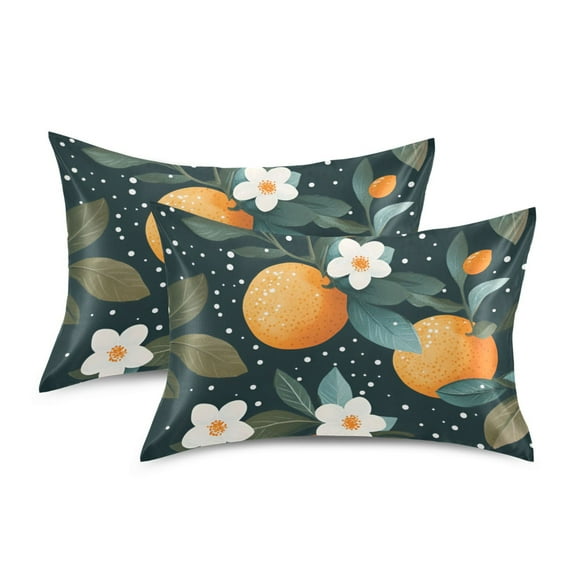 Yayeee Pillowcase Standard Size Set of 2 Satin Wrinkle Resistant Pillow Case, Green Oranges