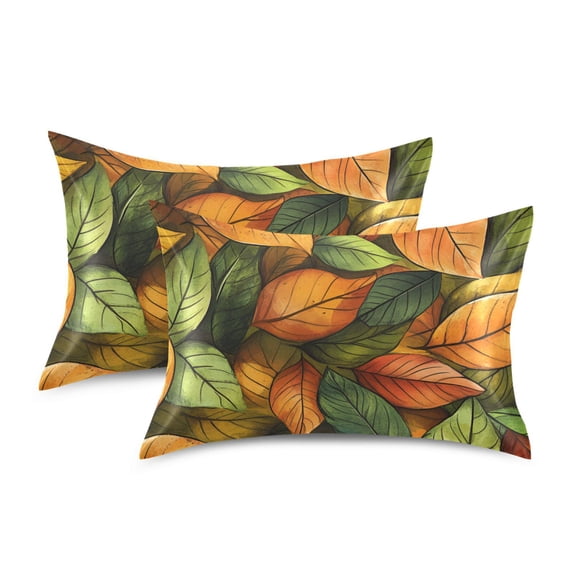 Yayeee Pillowcase Standard Size Set of 2 Satin Wrinkle Resistant Pillow Case, Green Retro Leaves
