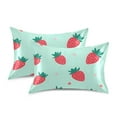 thumbnail image 1 of Yayeee Pillowcase Standard Size Set of 2 Satin Wrinkle Resistant Pillow Case, Green Strawberry, 1 of 8