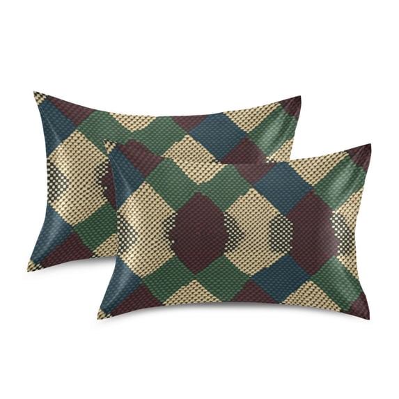 Yayeee Pillowcase Standard Size Set of 2 Satin Wrinkle Resistant Pillow Case, Green Tartan Pattern