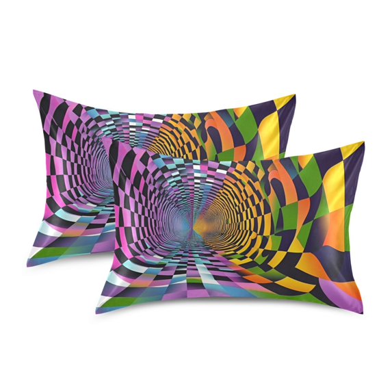 Yayeee Pillowcase Standard Size Set of 2 Satin Wrinkle Resistant Pillow Case, Green Wavy Plaid