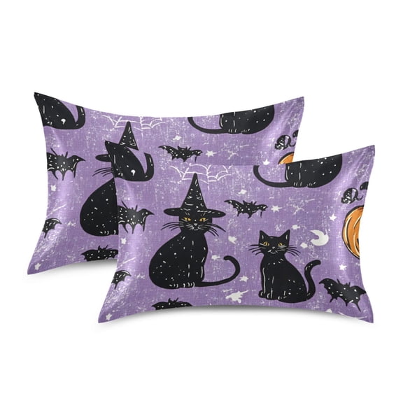 Yayeee Pillowcase Standard Size Set of 2 Satin Wrinkle Resistant Pillow Case, Halloween Cats