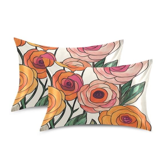 Yayeee Pillowcase Standard Size Set of 2 Satin Wrinkle Resistant Pillow Case, Hand Drawn Floral