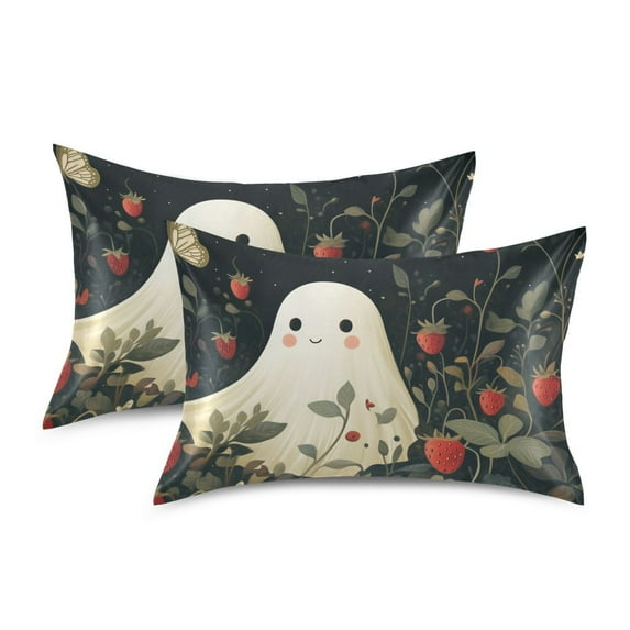 Yayeee Pillowcase Standard Size Set of 2 Satin Wrinkle Resistant Pillow Case, Happy Ghost
