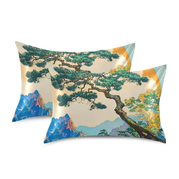 Yayeee Pillowcase Standard Size Set of 2 Satin Wrinkle Resistant Pillow Case, Large Pine Tree