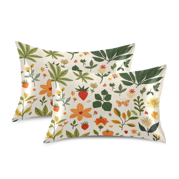 Yayeee Pillowcase Standard Size Set of 2 Satin Wrinkle Resistant Pillow Case, Leaves Pattern