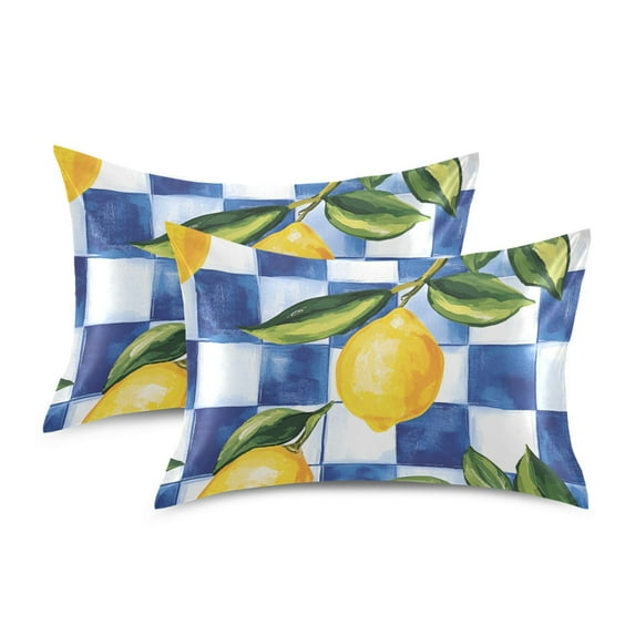 Yayeee Pillowcase Standard Size Set of 2 Satin Wrinkle Resistant Pillow Case, Lemon Checkered