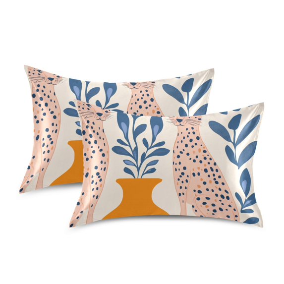 Yayeee Pillowcase Standard Size Set of 2 Satin Wrinkle Resistant Pillow Case, Leopards Leaves