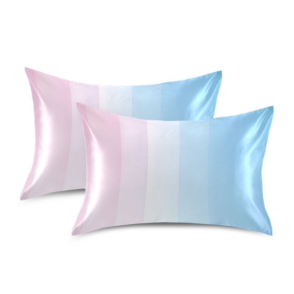 Yayeee Pillowcase Standard Size Set of 2 Satin Wrinkle Resistant Pillow Case, Light Blue Stripes