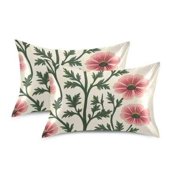 Yayeee Pillowcase Standard Size Set of 2 Satin Wrinkle Resistant Pillow Case, Light Pink Flowers