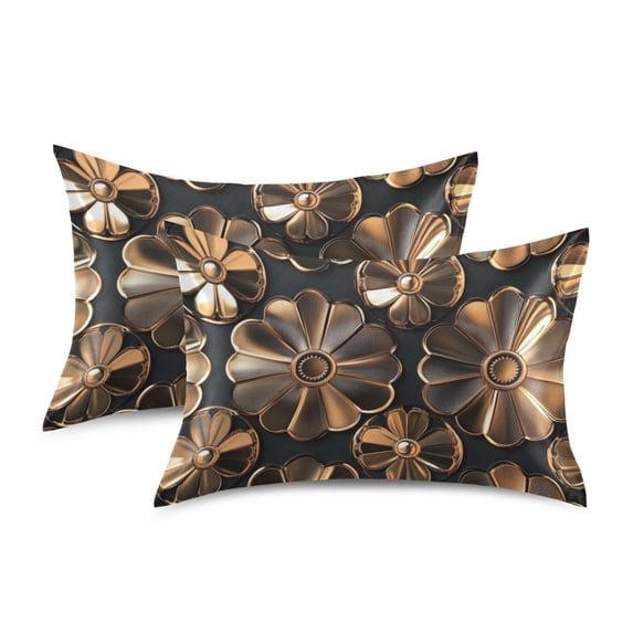 Yayeee Pillowcase Standard Size Set of 2 Satin Wrinkle Resistant Pillow Case, Metallic Flower