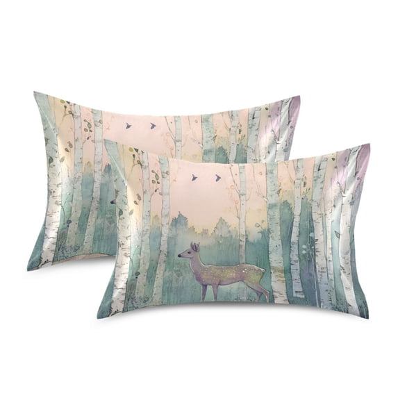 Yayeee Pillowcase Standard Size Set of 2 Satin Wrinkle Resistant Pillow Case, Night Deer