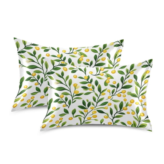 Yayeee Pillowcase Standard Size Set of 2 Satin Wrinkle Resistant Pillow Case, Olive Leaf