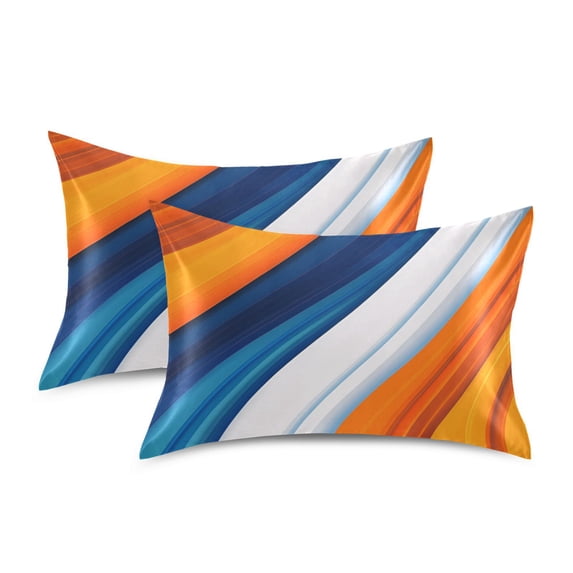 Yayeee Pillowcase Standard Size Set of 2 Satin Wrinkle Resistant Pillow Case, Orange Abstract Wavy