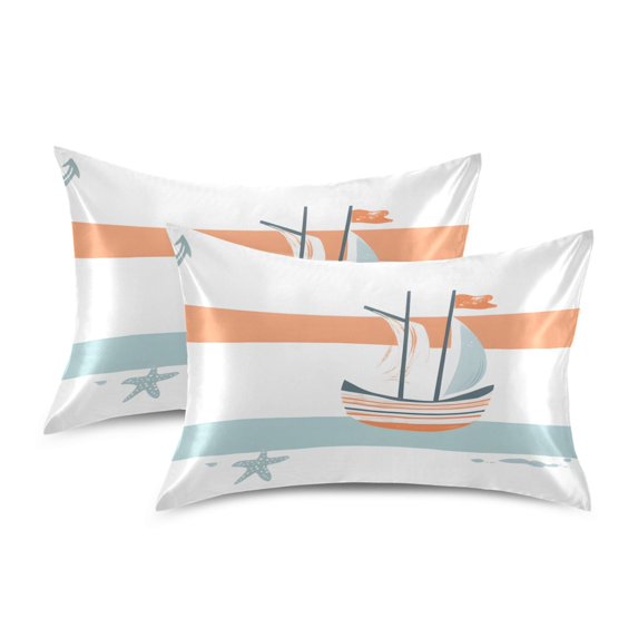 Yayeee Pillowcase Standard Size Set of 2 Satin Wrinkle Resistant Pillow Case, Orange Nautical Pattern